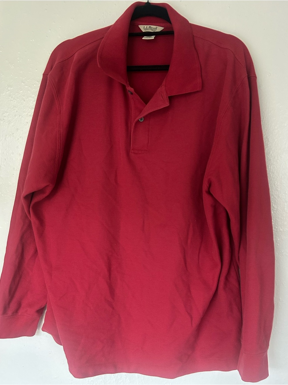 Vintage L.L. Bean Double L Polo Long Sleeve Men's Size L Red 100% Cotton